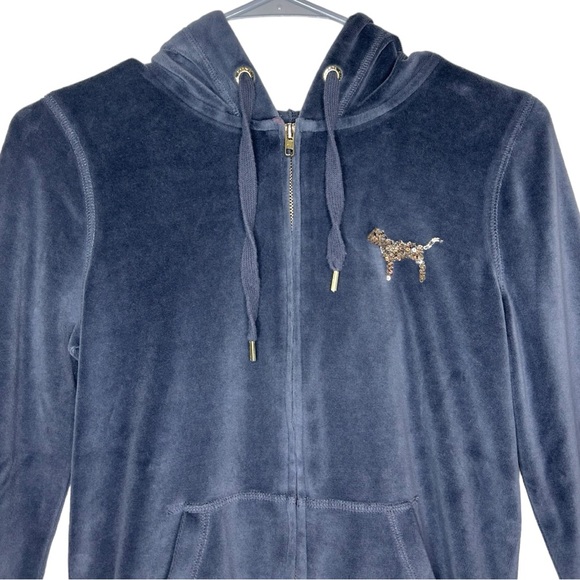 PINK Victoria’s Secret Gray Gold Sequin Bling Zip Up Velour Hoodie Size Small - Picture 5 of 13